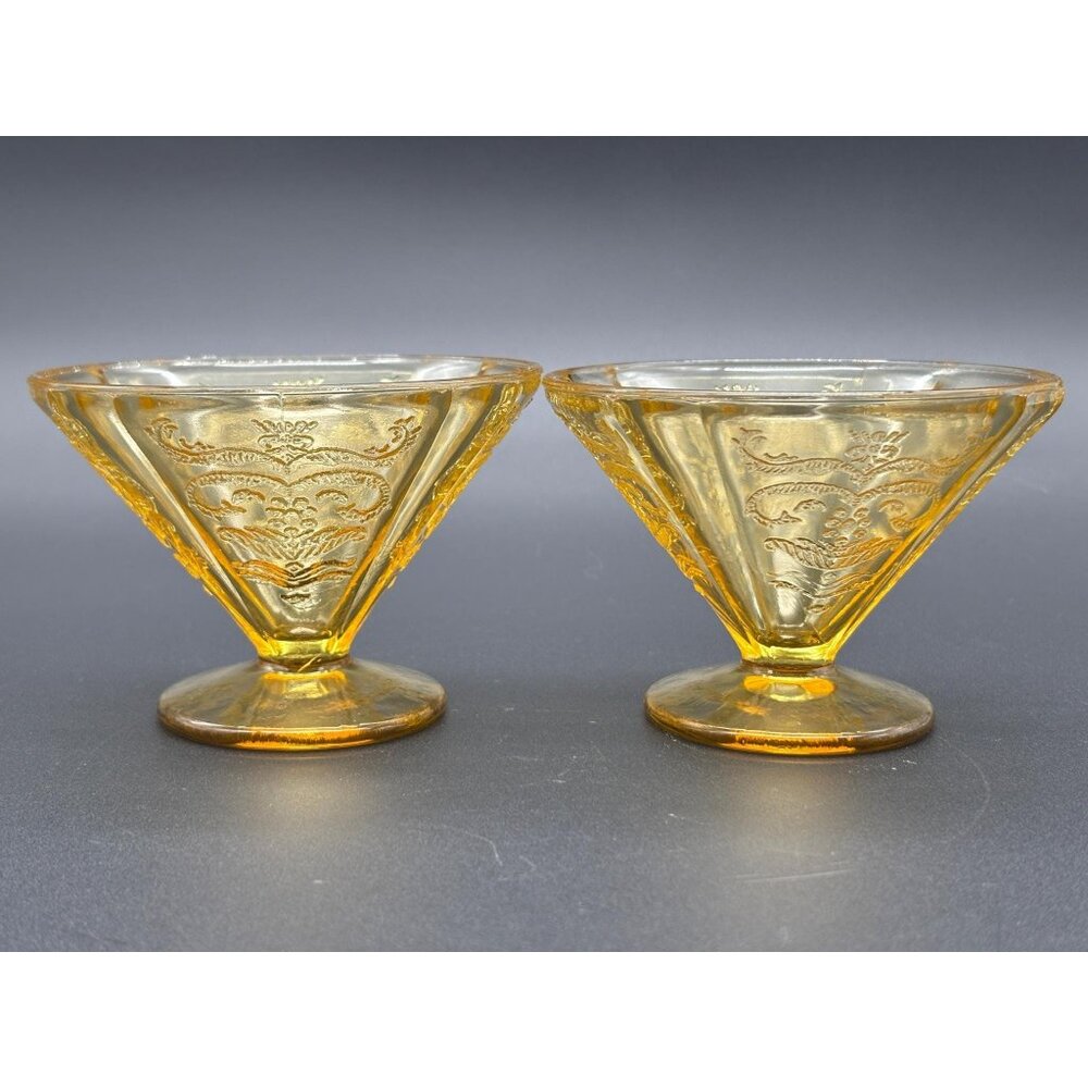 Vintage Federal Glass Madrid Pattern Sherbet Glasses Amber Depression Glass Set